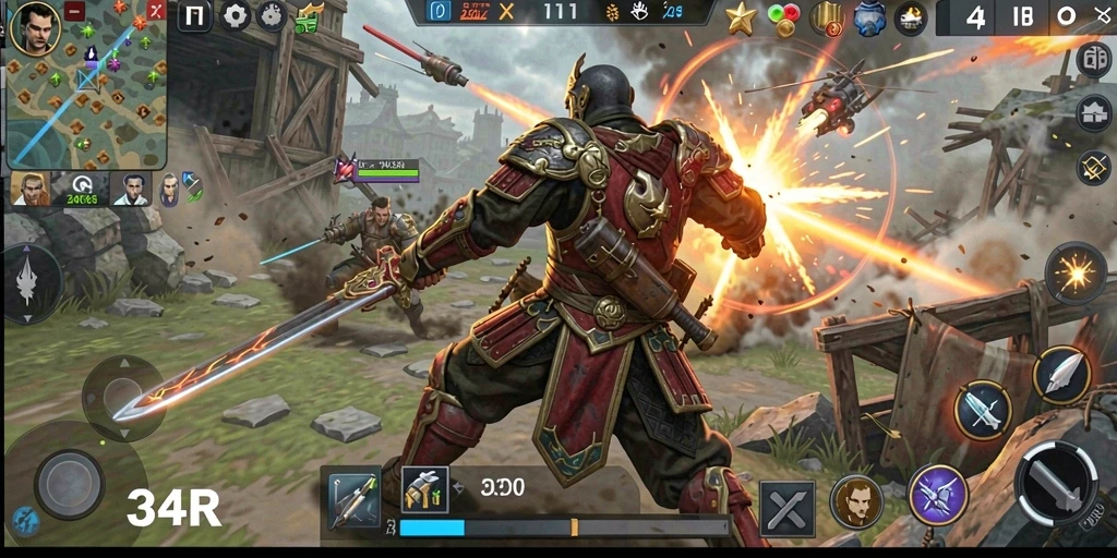 Screenshot menampilkan aksi pertempuran hebat dalam 34R.