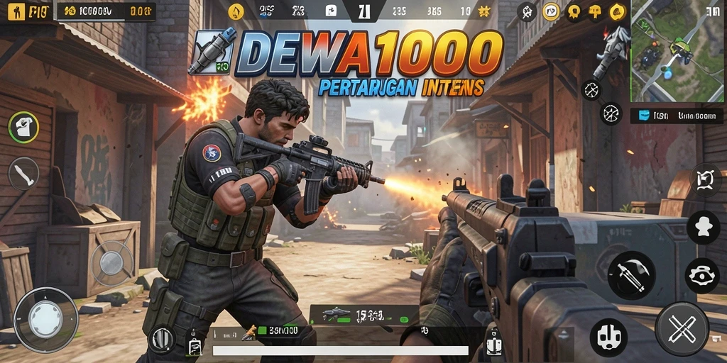Gameplay intens DEWA1000 dengan aksi FPS yang mendebarkan.
