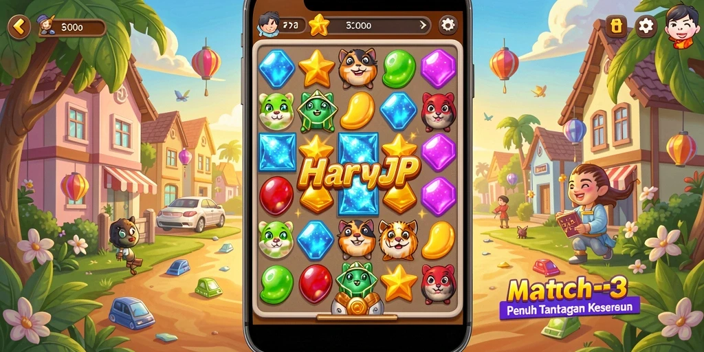 Tampilan screenshot HARAPJP yang menunjukkan gameplay menarik Match-3.