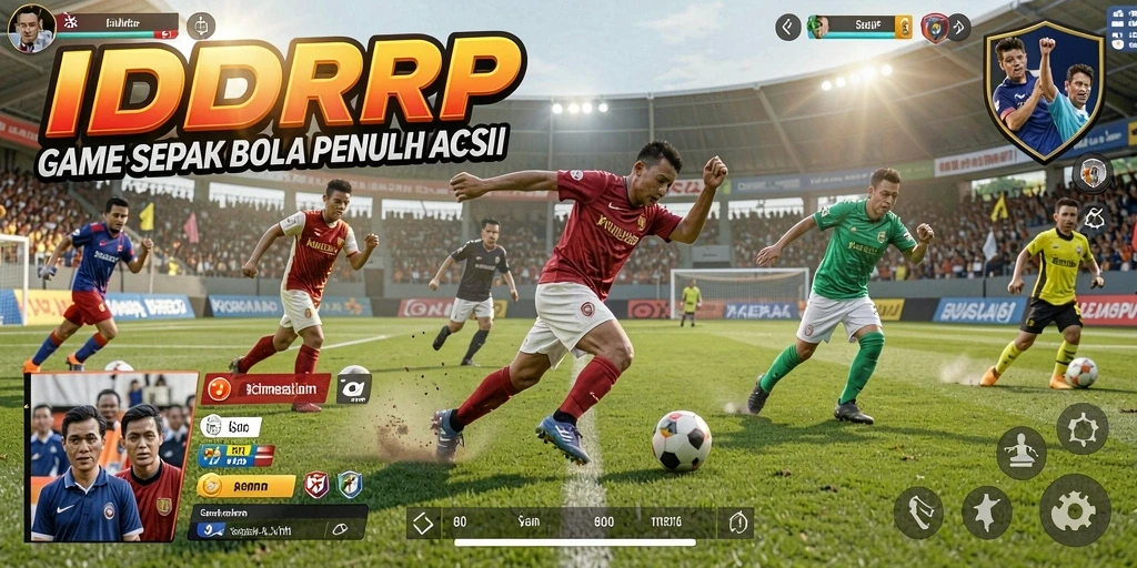 Screenshot gameplay IDRRP dengan aksi sepak bola yang intens.