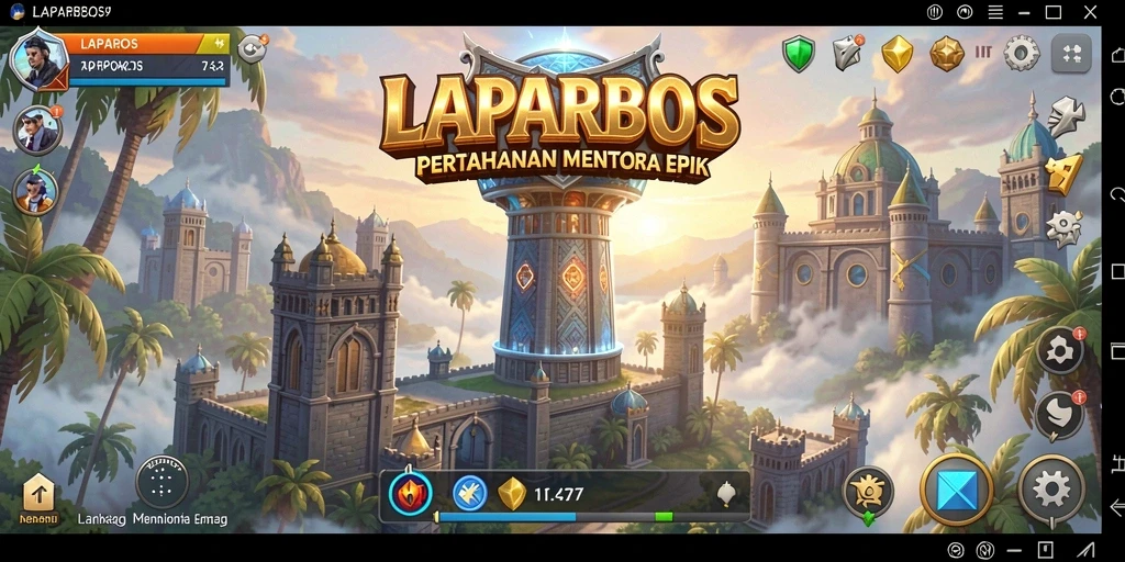 Tampilan menara dan aksi gameplay Tower Defense yang mendebarkan.