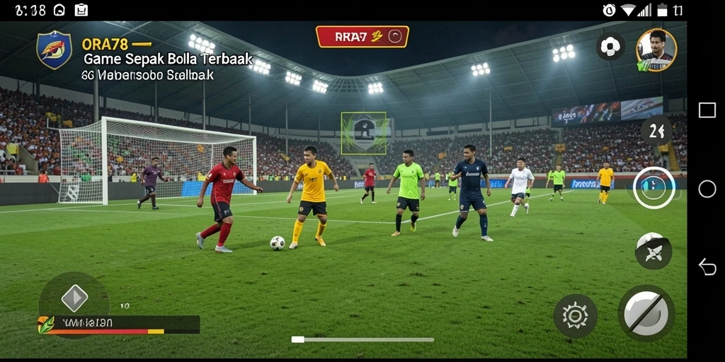 Screenshot ORA78 menampilkan aksi pertandingan sepak bola yang seru.