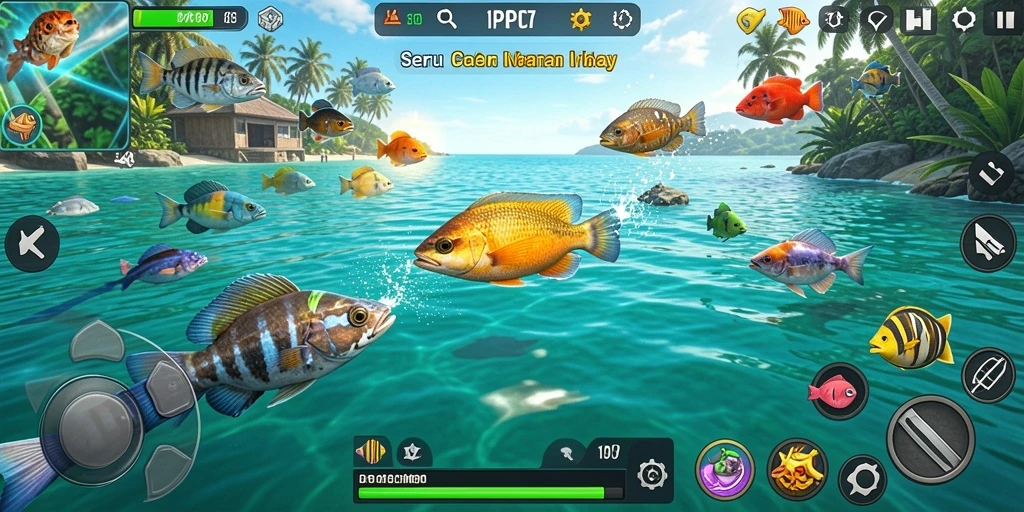 Screenshot utama PCPC7 menampilkan serunya gameplay Tembak Ikan.