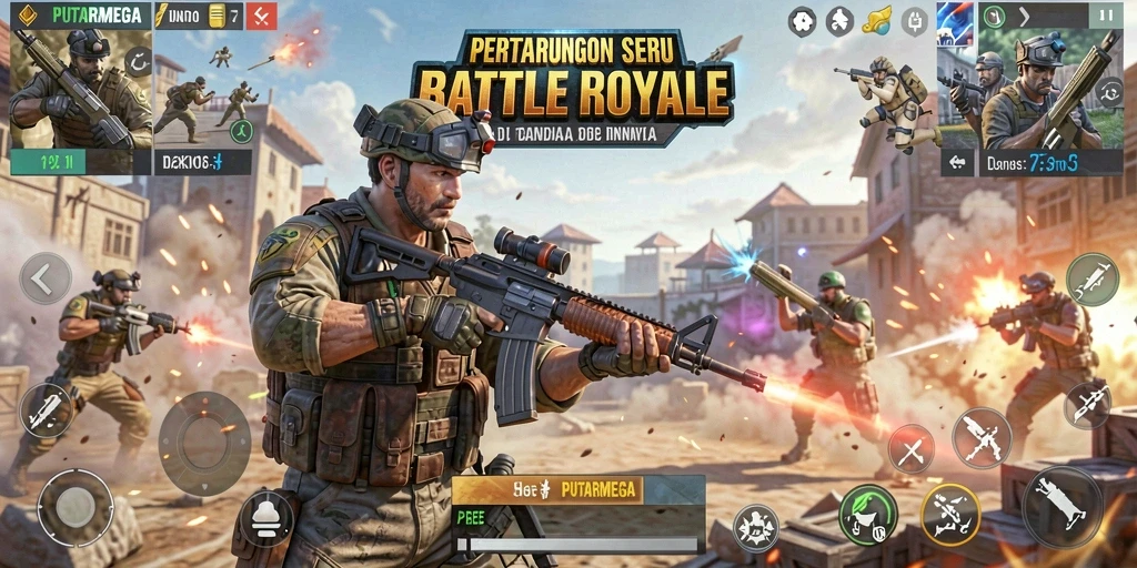 Tampilan seru gameplay PUTARMEGA dalam pertempuran Battle Royale.