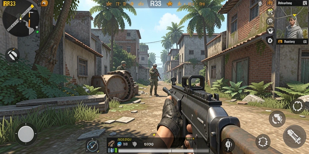 Tangkapan layar gameplay RR33 yang memukau, menampilkan pertempuran seru dalam mode TPS.