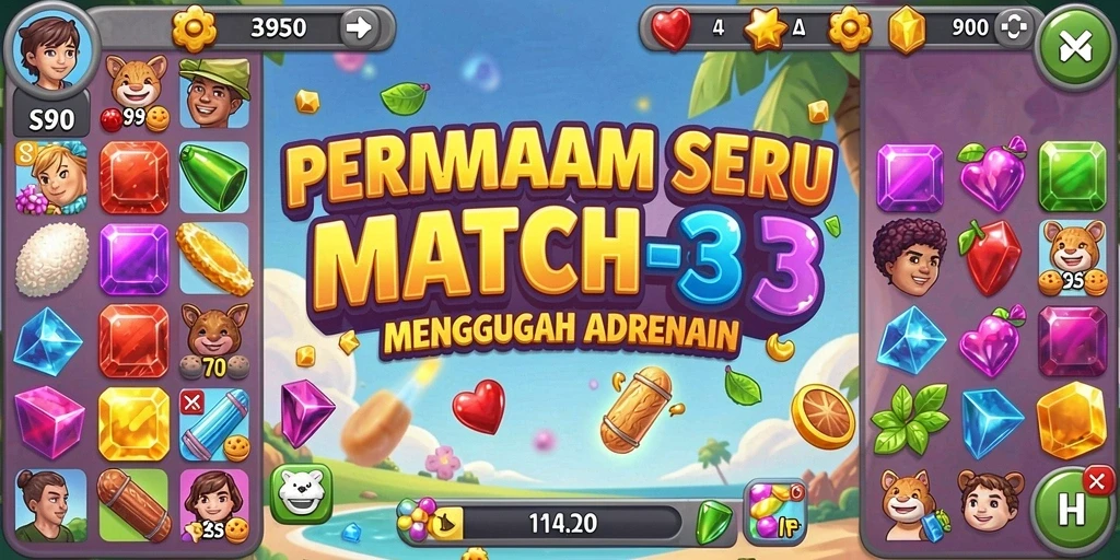 Tampilan screenshot S80 menunjukkan gameplay Match-3 yang seru dan penuh warna.