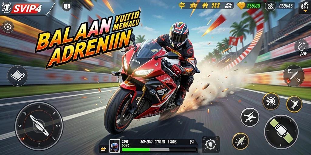 Gameplay balapan motor yang mendebarkan dan seru.
